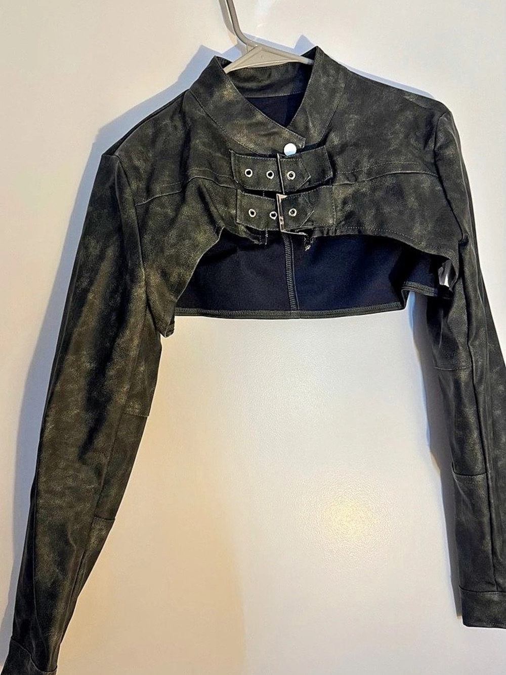 EGO Multi Buckle Detail Extreme Cropped Jacket Black